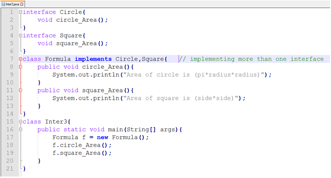 This image describes a program supporting multiple inheritance using interfaces in java.